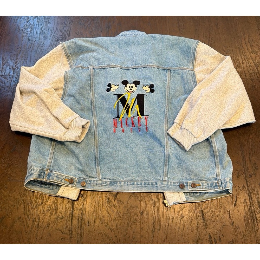 Vintage 90s Mickey Mouse Denim Hoodie Jacket Large